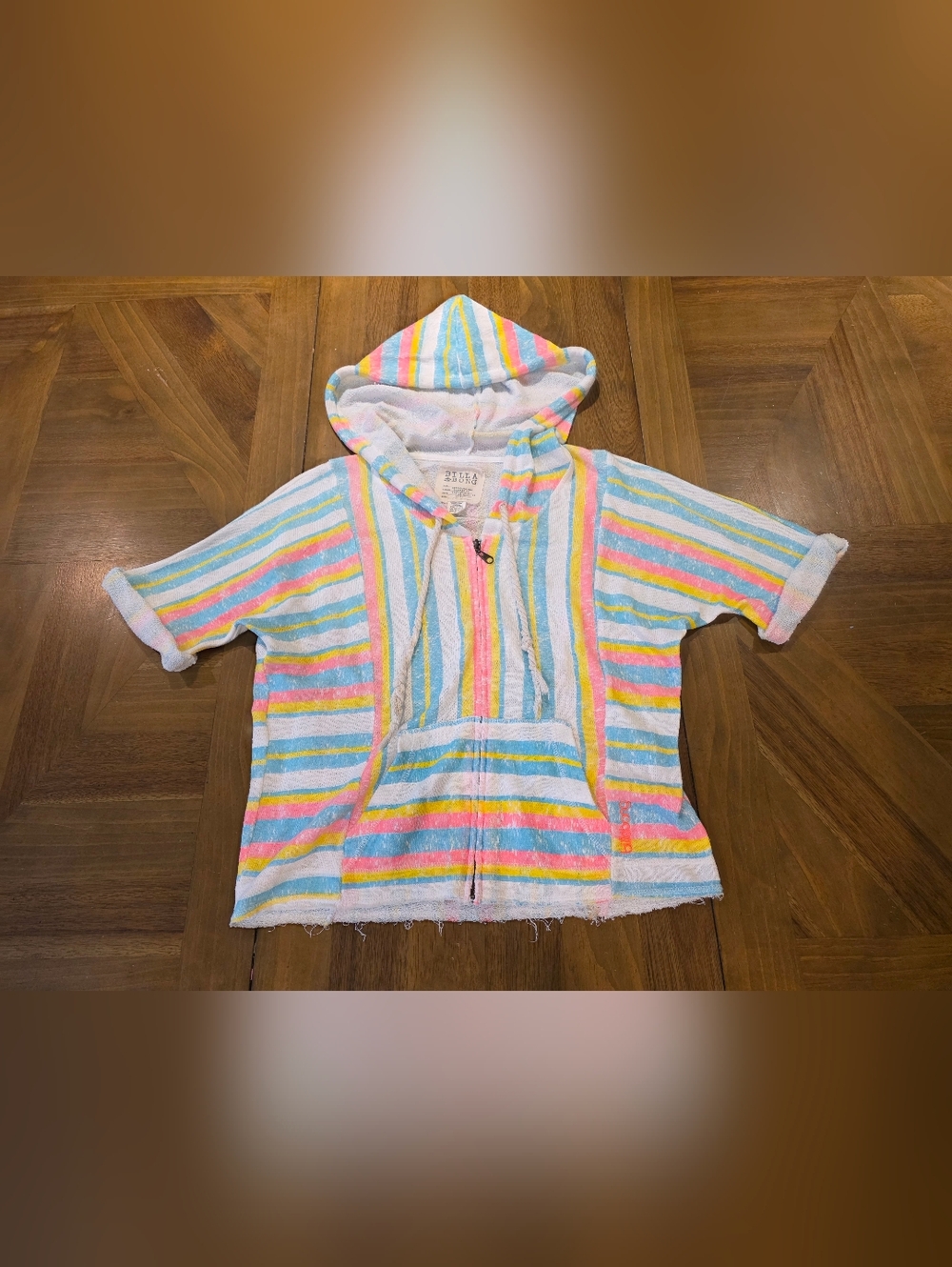 Billabong Terry Hooded Striped Shirt Sz Medium Beach Bum Summer Fun